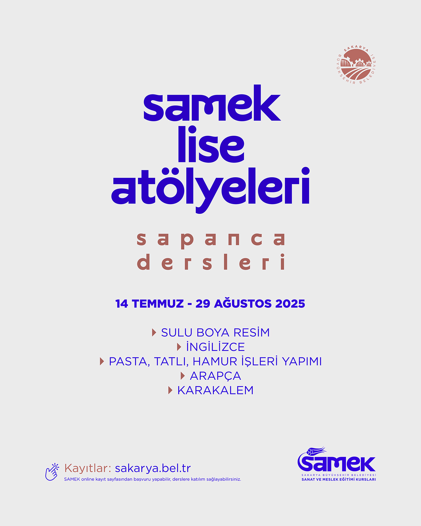SAMEK Lise Atölyeleri’nde kayıtlar başladı