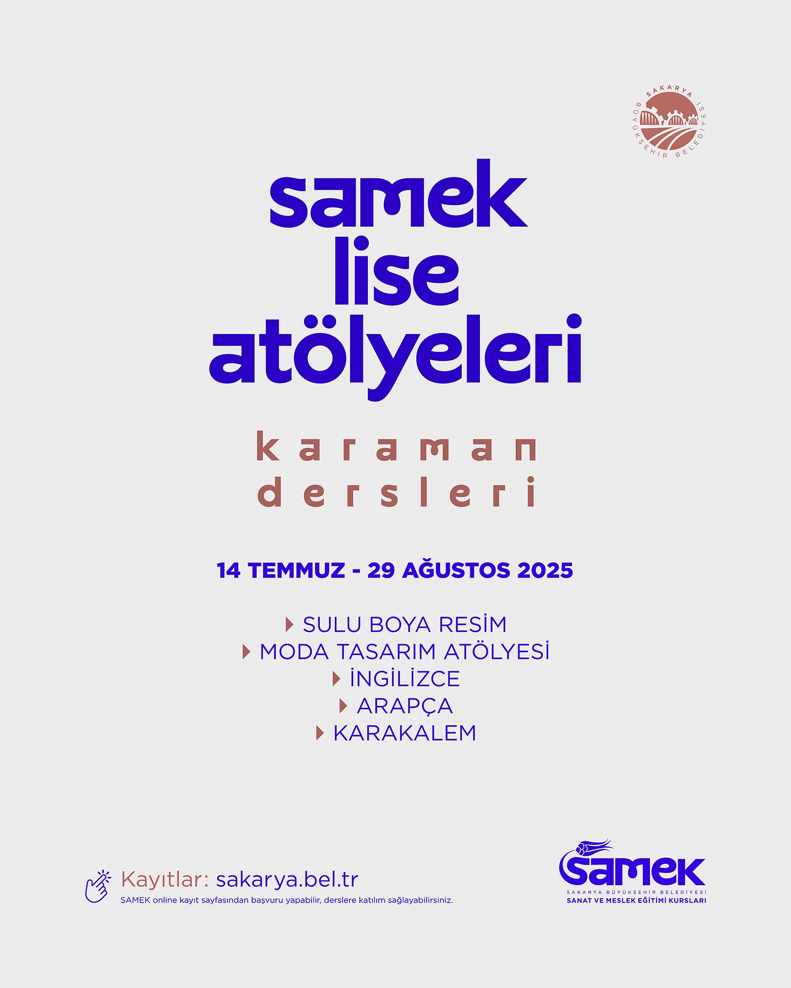 SAMEK Lise Atölyeleri’nde kayıtlar başladı