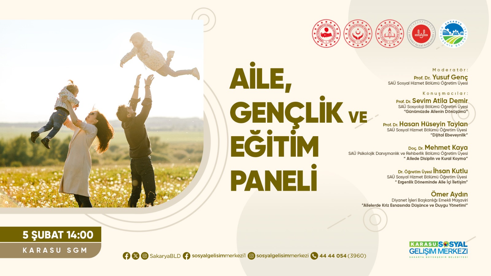 Karasu SGM’de uzman isimlerle aile ve eğitim paneli düzenlenecek
