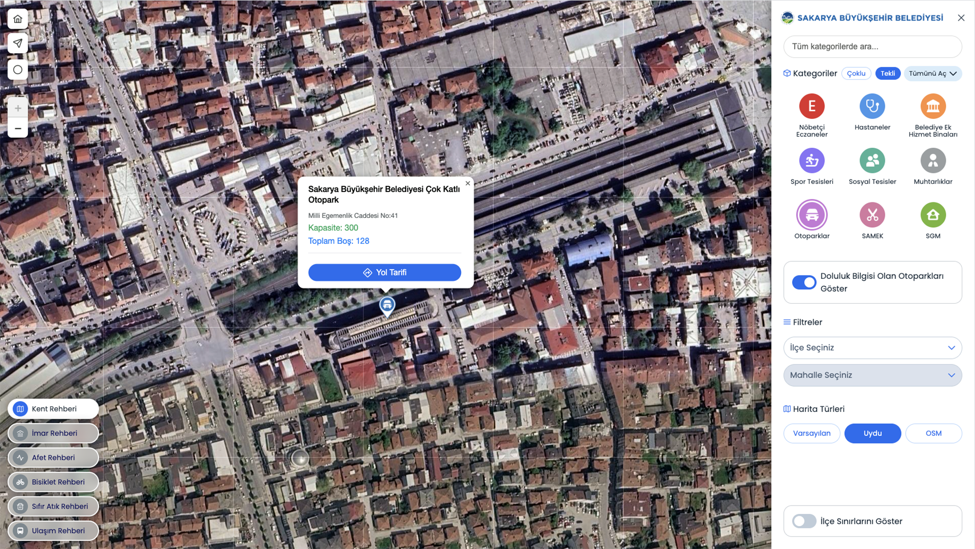 Kent Rehberi’yle otopark doluluğu tek tıkla öğrenilecek