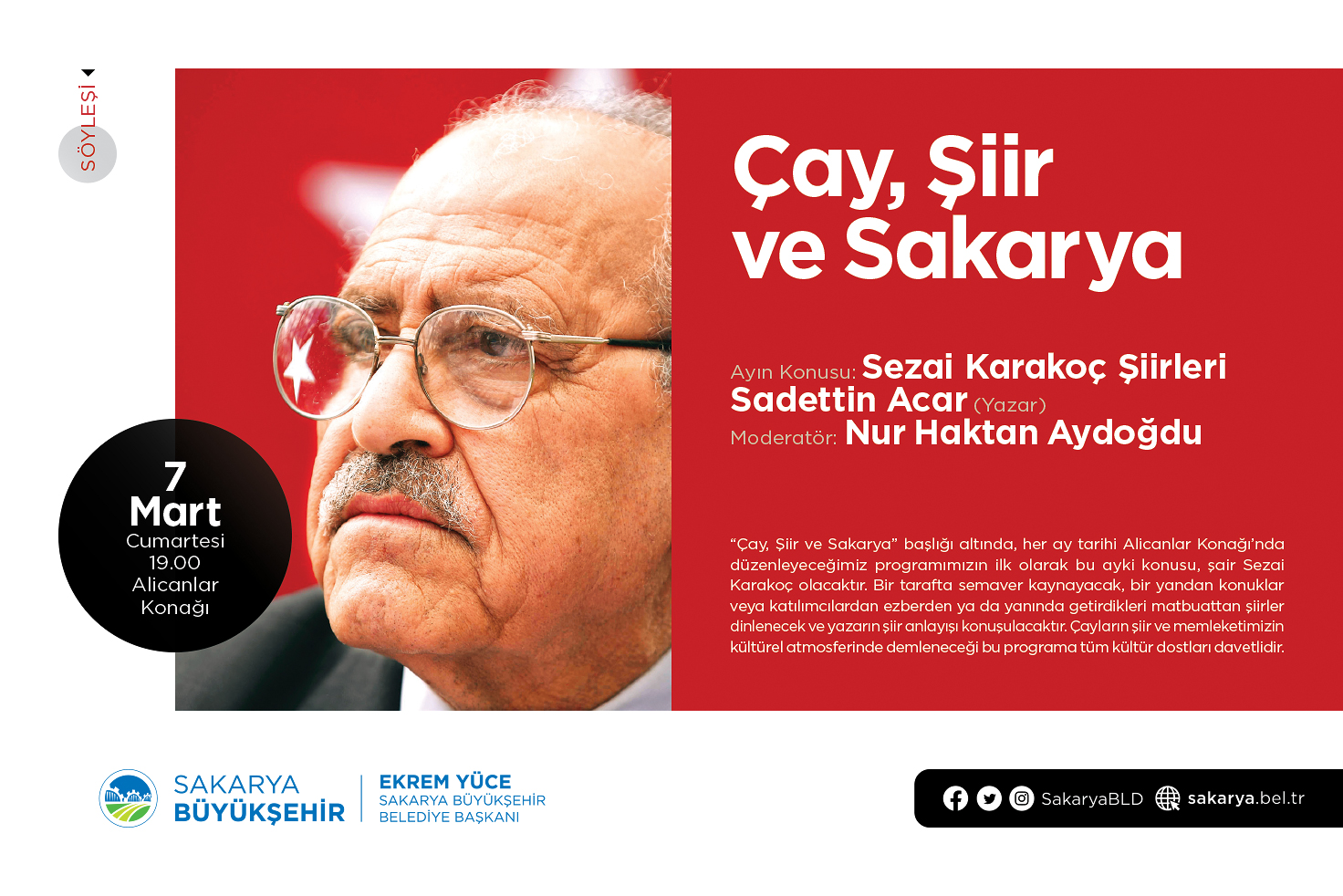 ‘Çay, Şiir ve Sakarya’ Sohbetleri Alicanlar Konağında Başlıyor